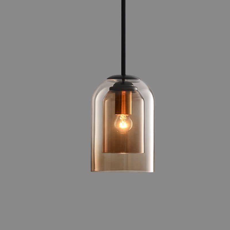 Żelazna lampa wisząca z podwójnym szklanym kloszem w stylu mid-century
