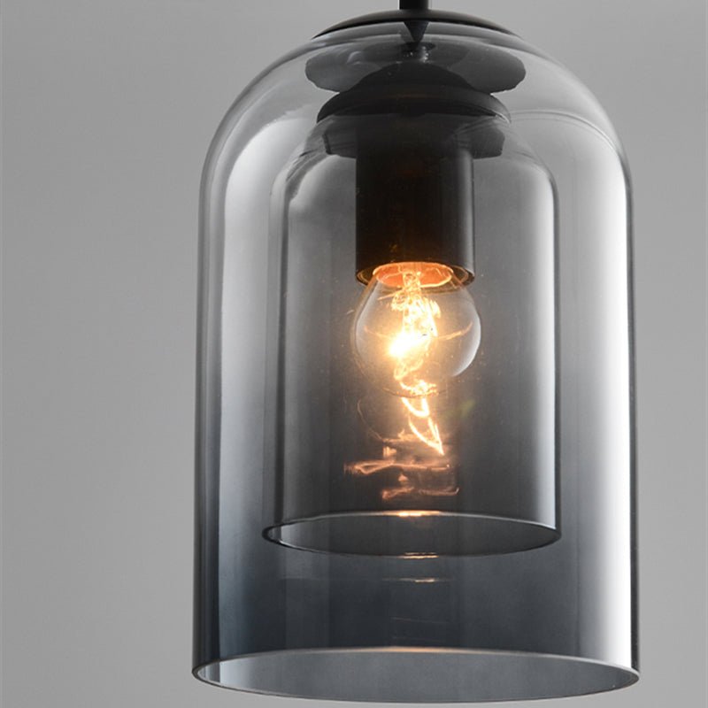 Żelazna lampa wisząca z podwójnym szklanym kloszem w stylu mid-century