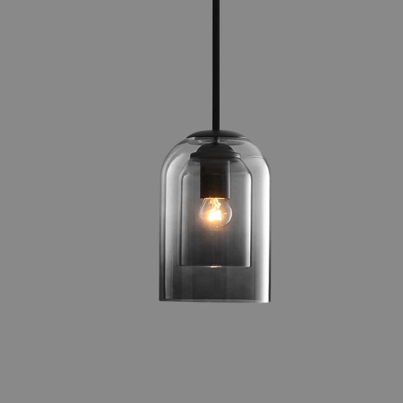 Żelazna lampa wisząca z podwójnym szklanym kloszem w stylu mid-century
