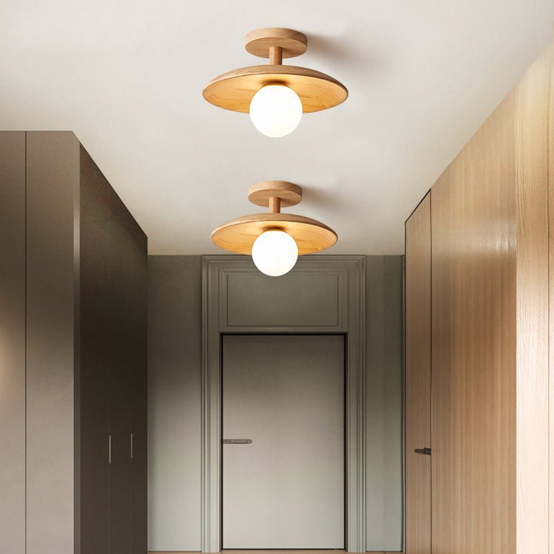 Minimalistyczna sufitowa lampa z drewna, żelaza i akrylu inspirowana stylem japońskim