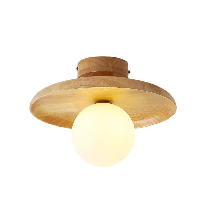 Minimalistyczna sufitowa lampa z drewna, żelaza i akrylu inspirowana stylem japońskim