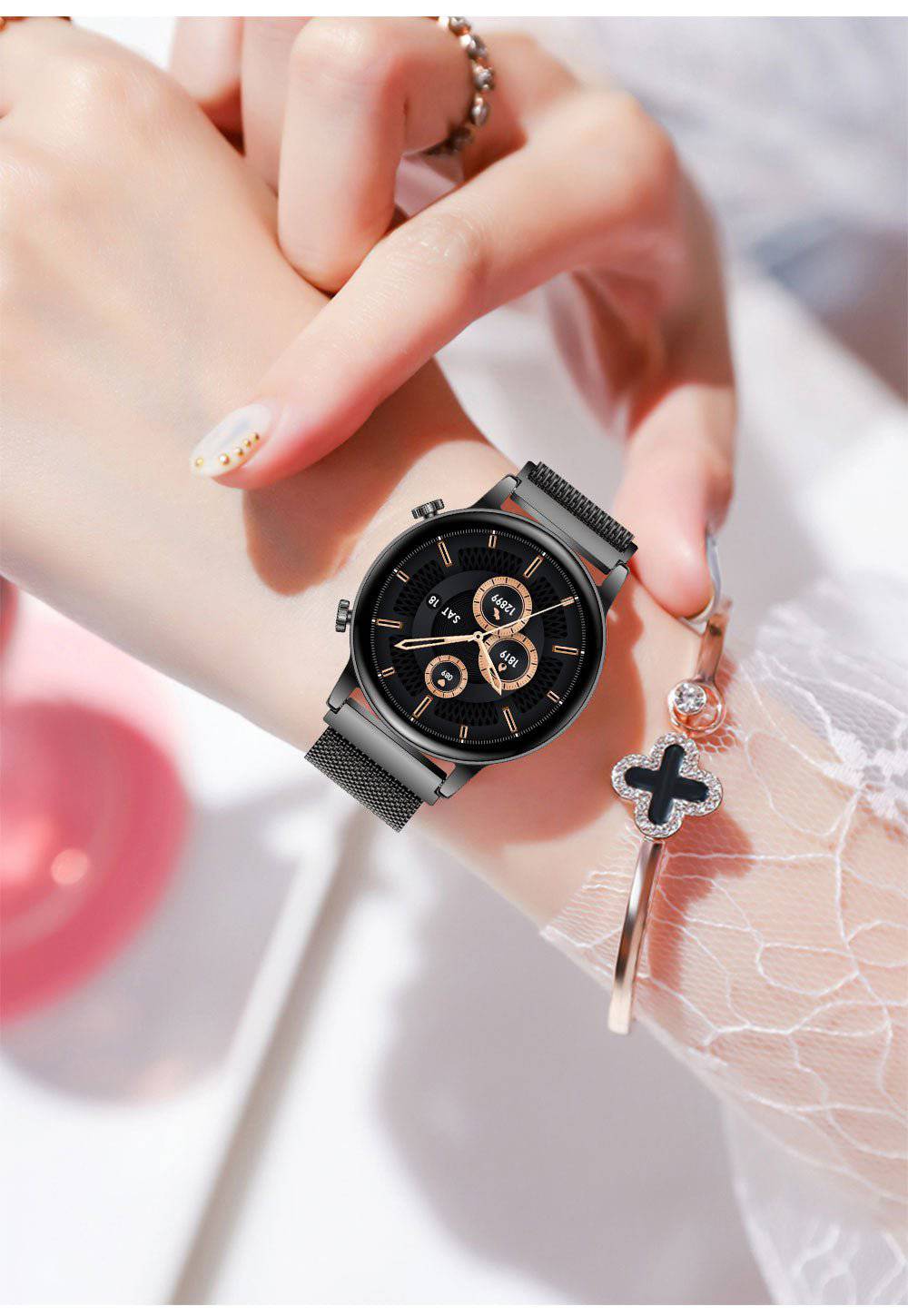 Wodoodporny smartwatch z ekranem dotykowym do monitorowania zdrowia dla kobiet