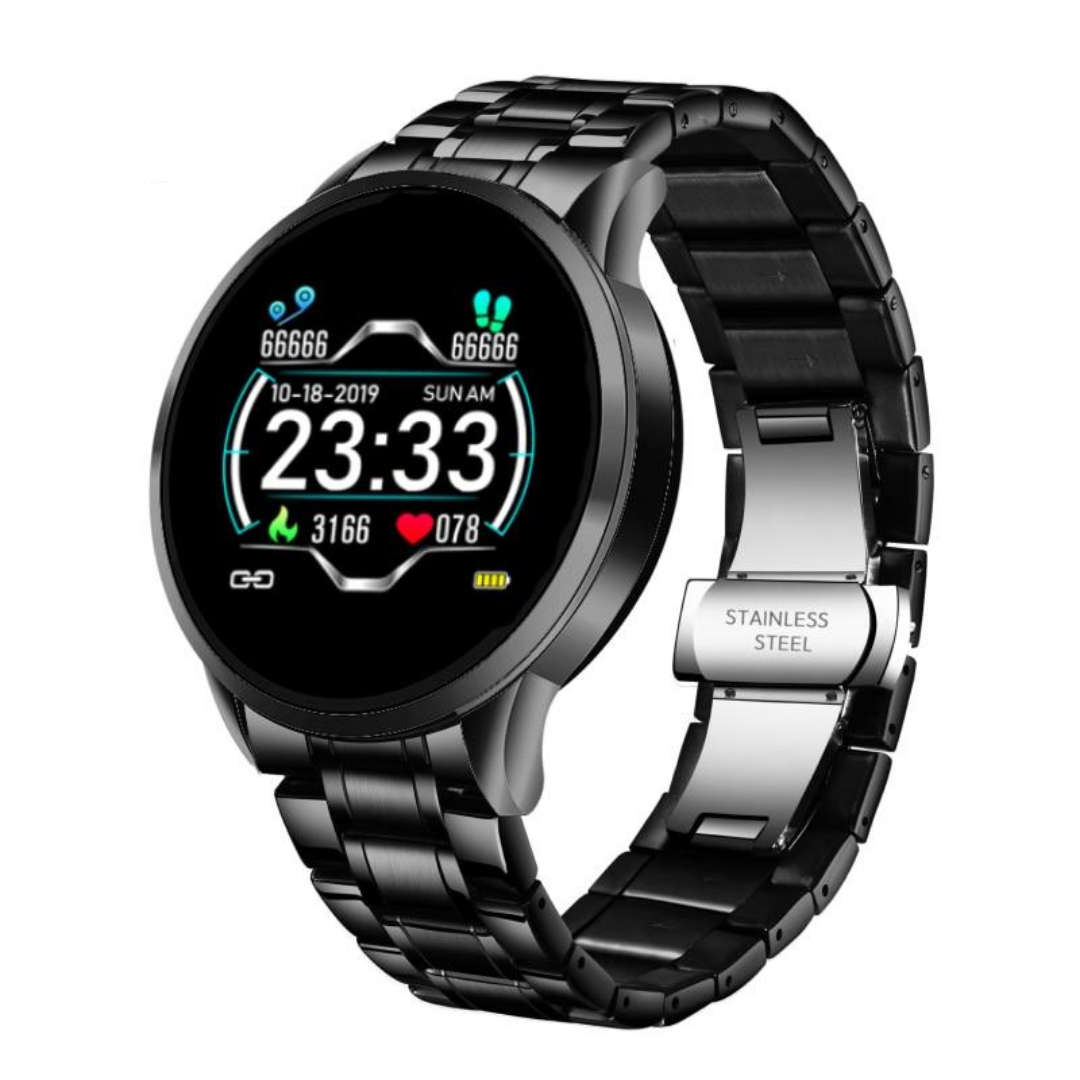 Klasyczny okrągły smartwatch Bluetooth do monitorowania zdrowia, odporny na zachlapania
