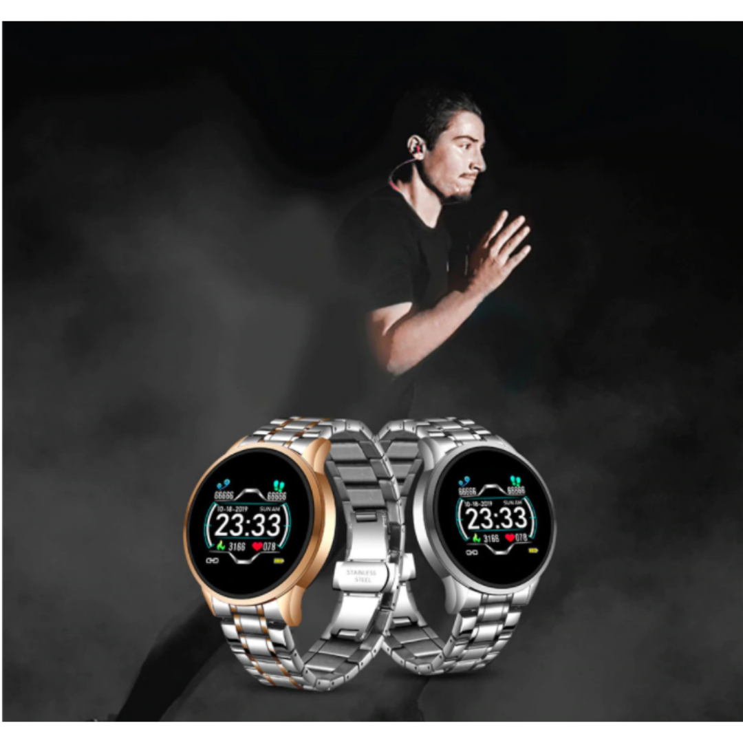 Klasyczny okrągły smartwatch Bluetooth do monitorowania zdrowia, odporny na zachlapania