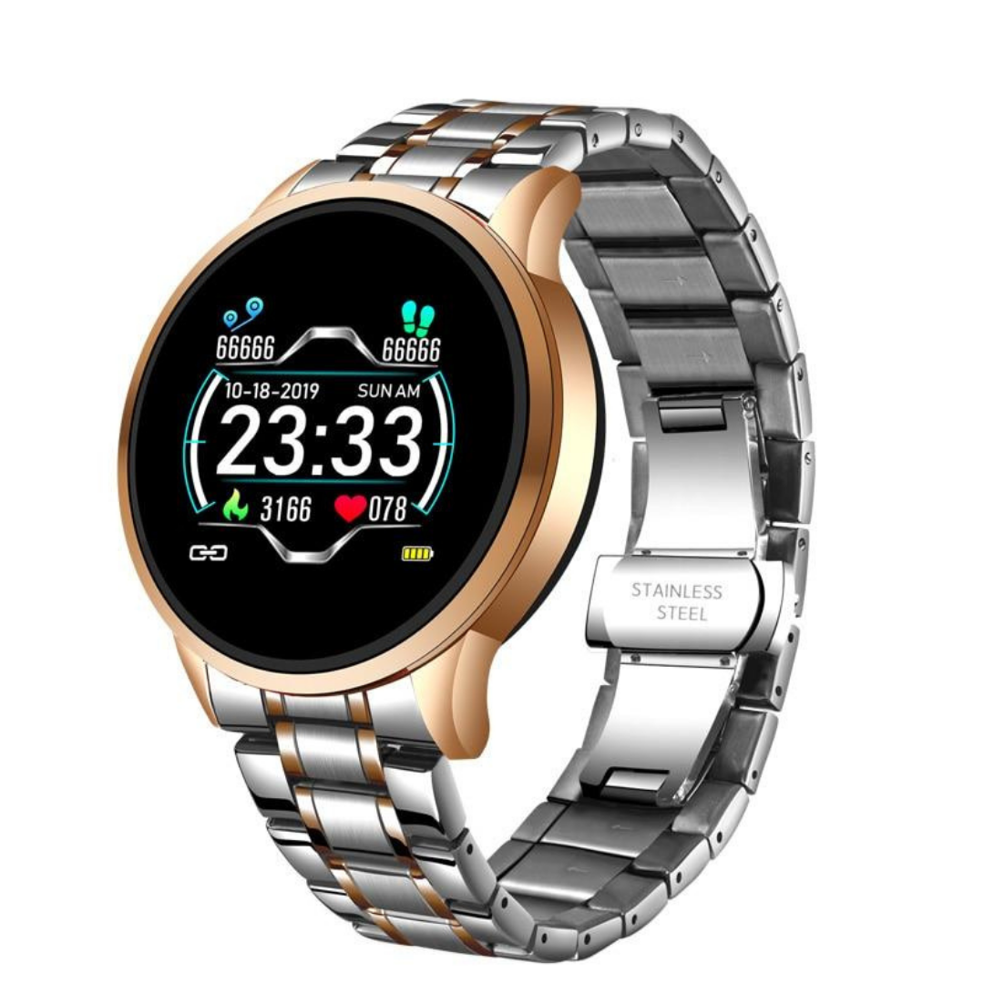Klasyczny okrągły smartwatch Bluetooth do monitorowania zdrowia, odporny na zachlapania