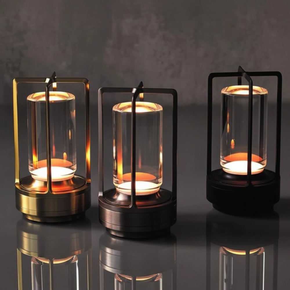 Minimalistyczna metalowa lampa stołowa do wnętrz i na zewnątrz, bezprzewodowa i ładowana