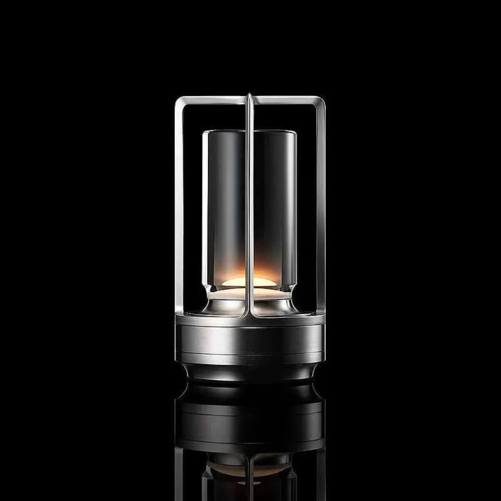 Minimalistyczna metalowa lampa stołowa do wnętrz i na zewnątrz, bezprzewodowa i ładowana
