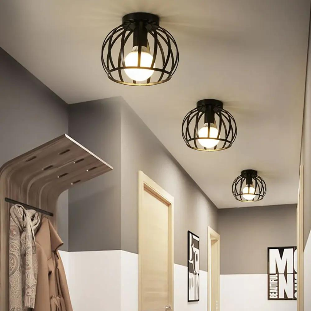 Industrialna ściemnialna sufitowa lampa z solidną metalową otwartą ramą