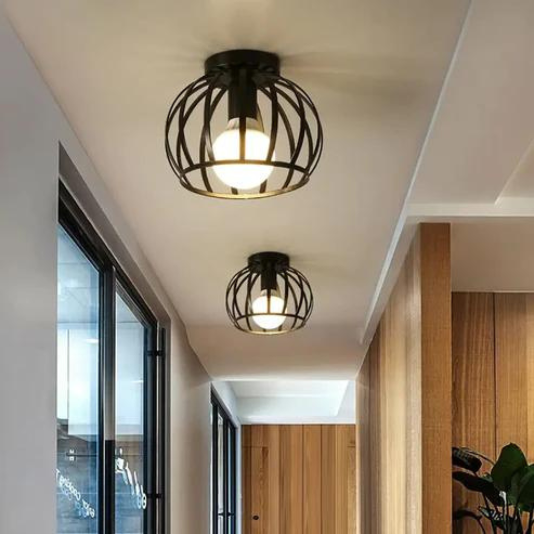 Industrialna ściemnialna sufitowa lampa z solidną metalową otwartą ramą