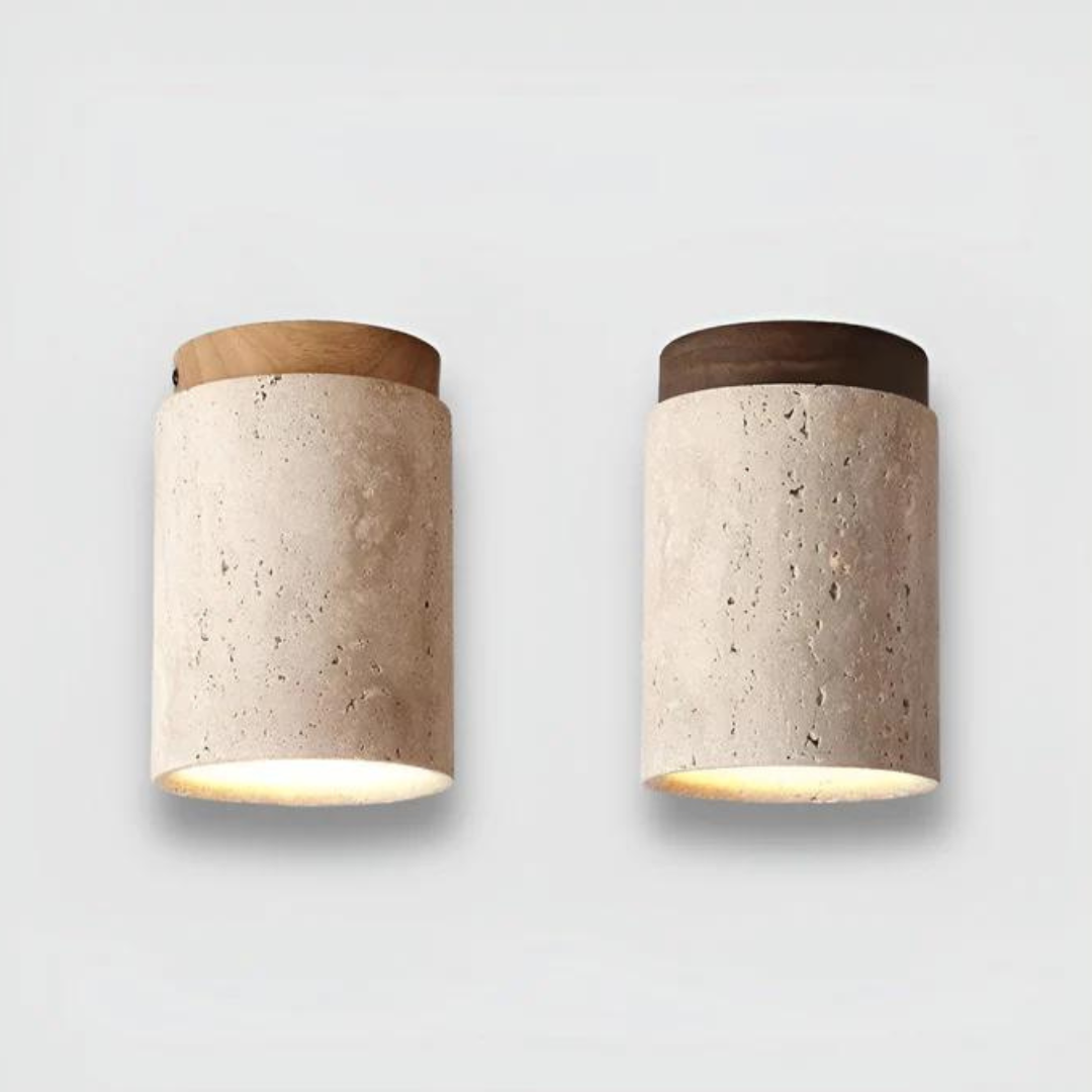 Okrągła sufitowa lampa z trawertynu w stylu wabi-sabi