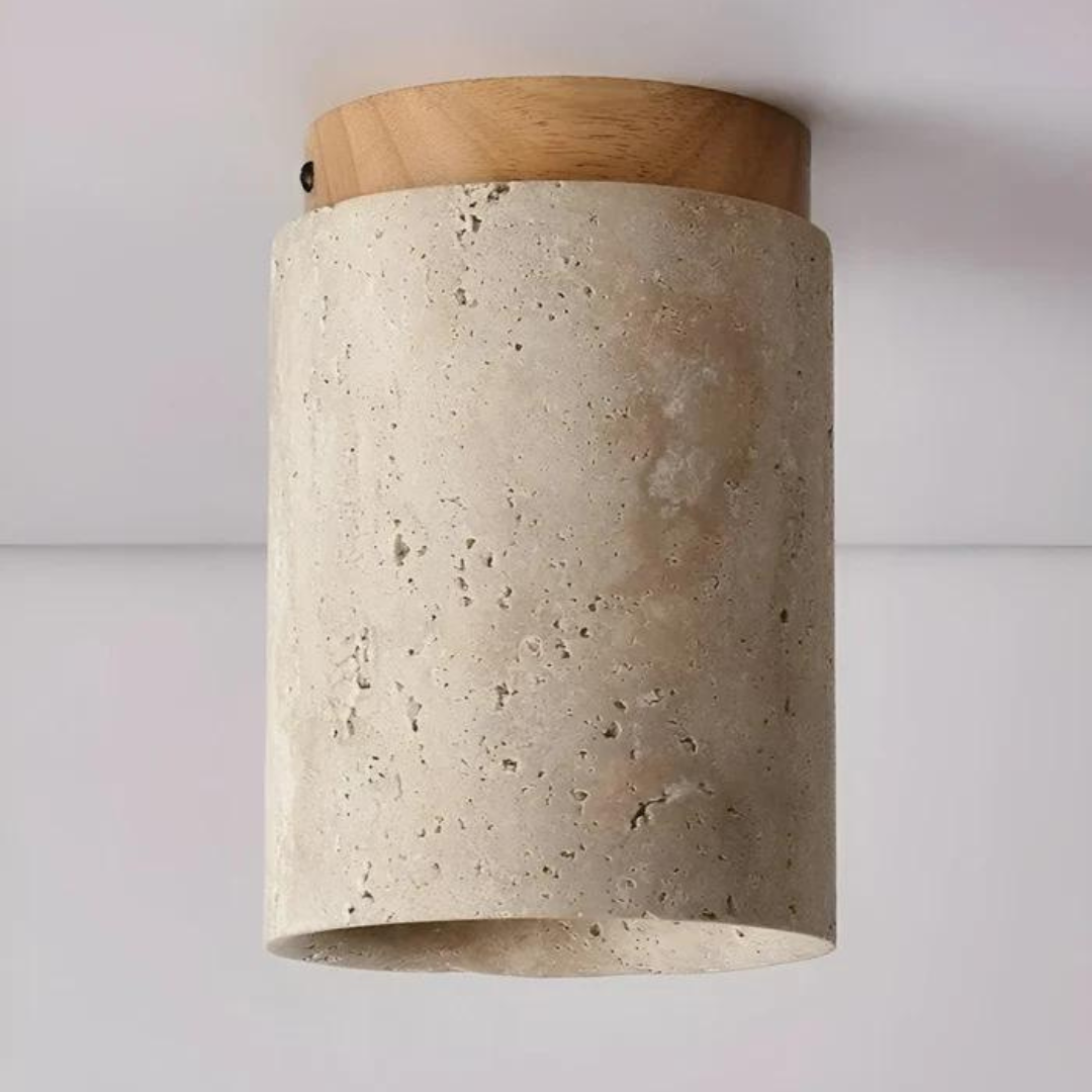 Okrągła sufitowa lampa z trawertynu w stylu wabi-sabi