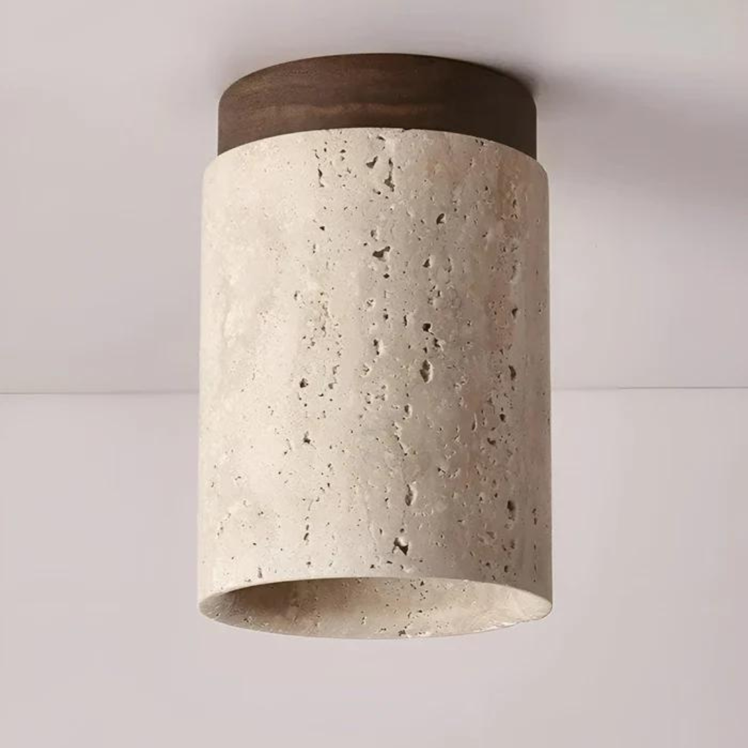 Okrągła sufitowa lampa z trawertynu w stylu wabi-sabi