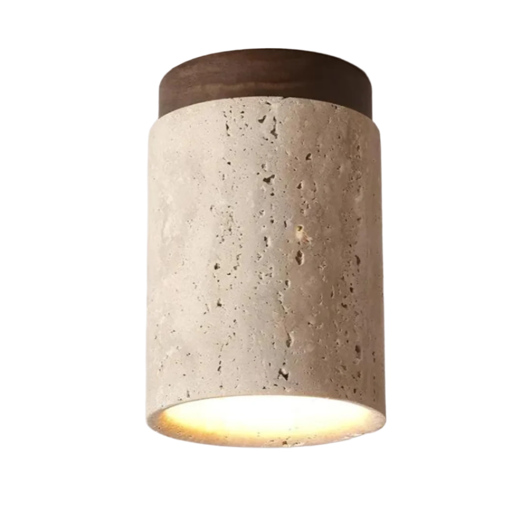 Okrągła sufitowa lampa z trawertynu w stylu wabi-sabi