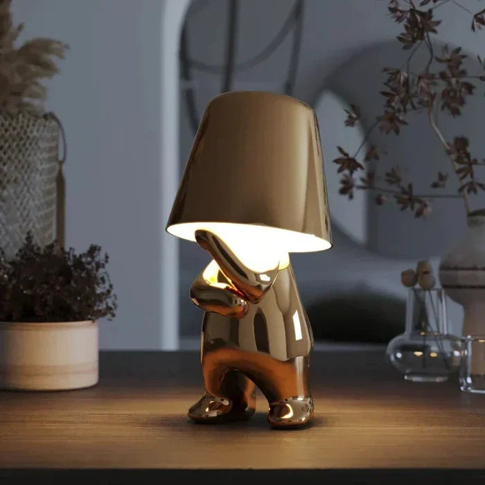 Rzeźbiarska aluminiowo-żywiczna bezprzewodowa ładowalna lampa stołowa z funkcją ściemniania i nastrojowym światłem
