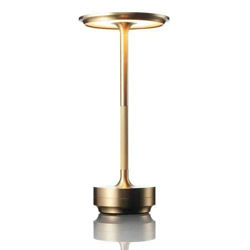 Elegancka bezprzewodowa metalowa przenośna lampa stołowa z funkcją ściemniania i ładowaniem