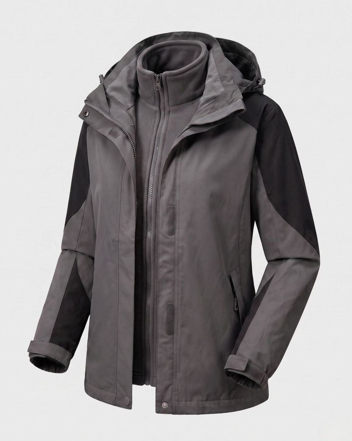 Damska różowa kurtka outdoorowa 2 w 1 z kapturem, z miękkiego materiału softshell i polaru