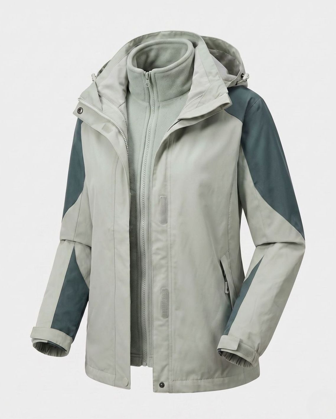 Damska różowa kurtka outdoorowa 2 w 1 z kapturem, z miękkiego materiału softshell i polaru