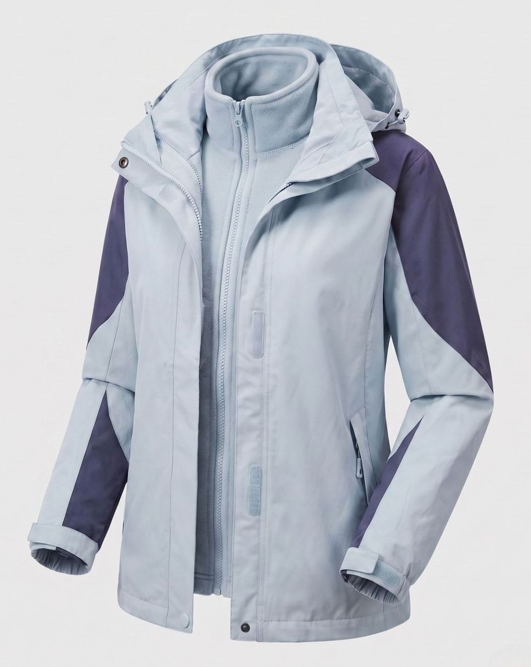 Damska różowa kurtka outdoorowa 2 w 1 z kapturem, z miękkiego materiału softshell i polaru