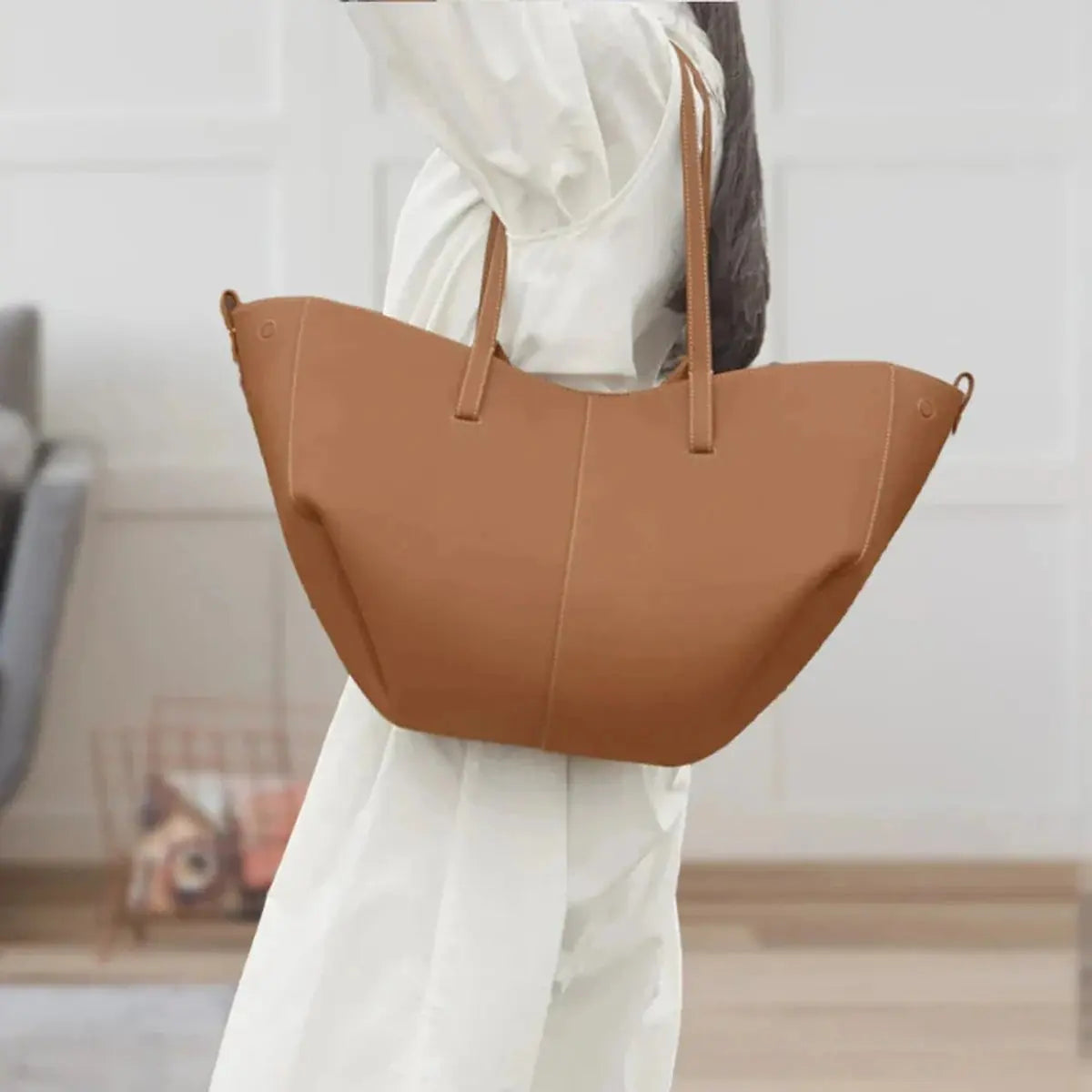 Damska duża skórzana torba typu shopper z imitacji skóry w stylu vintage, na ramię