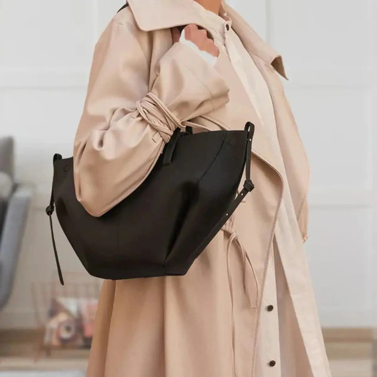 Damska duża skórzana torba typu shopper z imitacji skóry w stylu vintage, na ramię