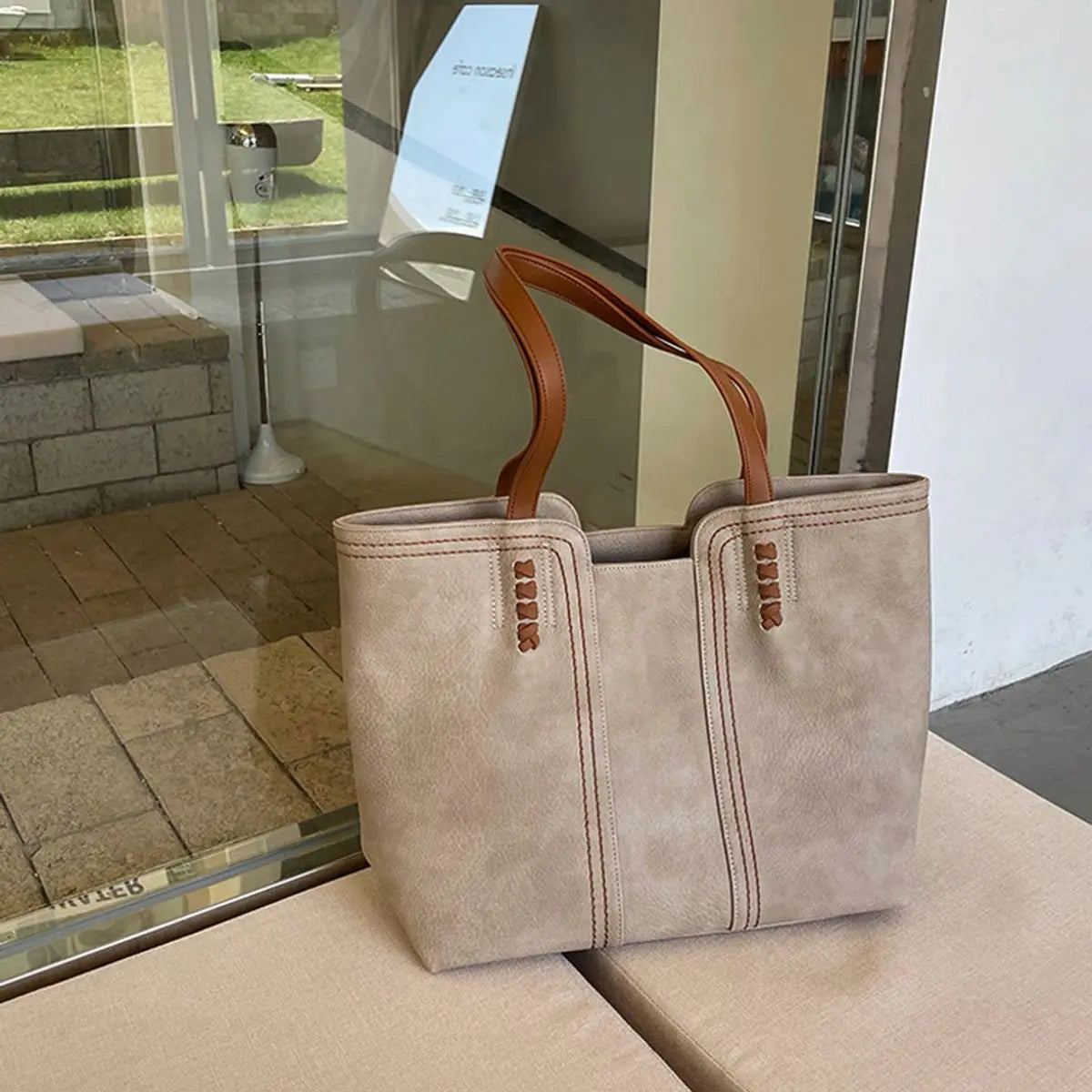Damska minimalistyczna duża torba shopper ze sztucznej skóry