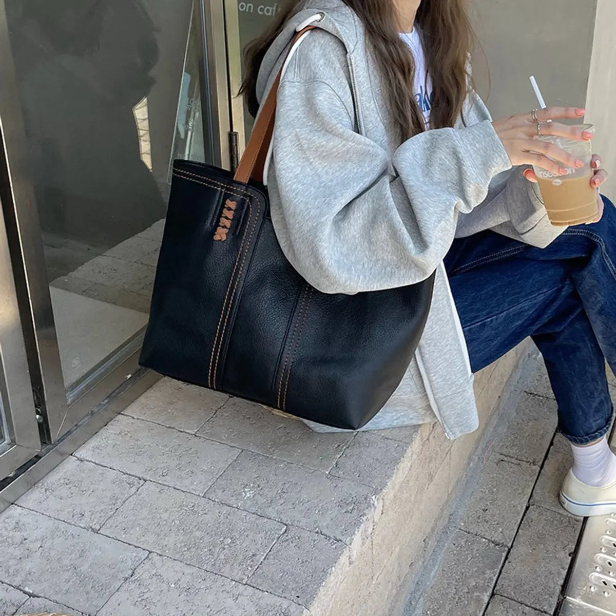 Damska minimalistyczna duża torba shopper ze sztucznej skóry