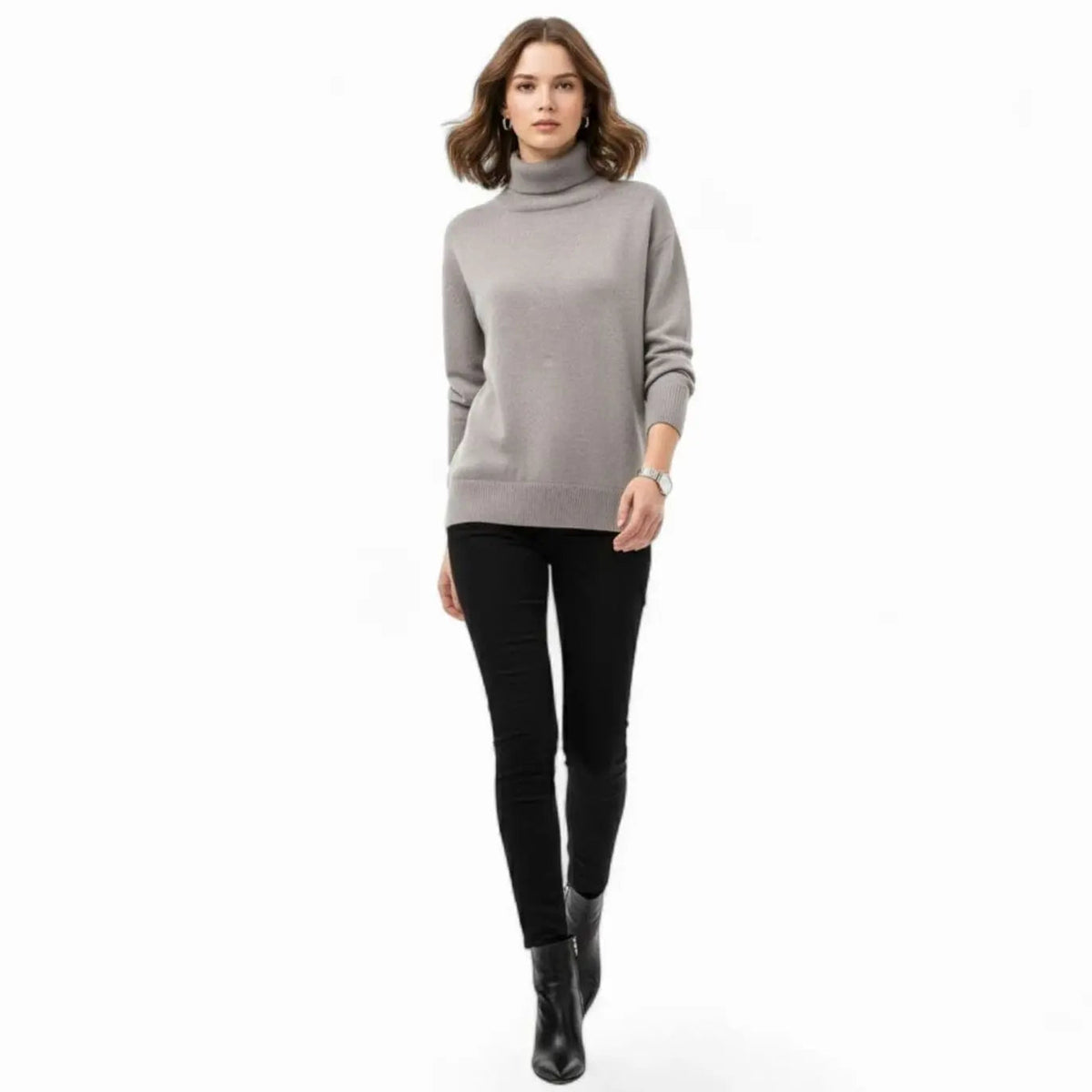 Damski oversize’owy gruby sweter z dzianiny z golfem