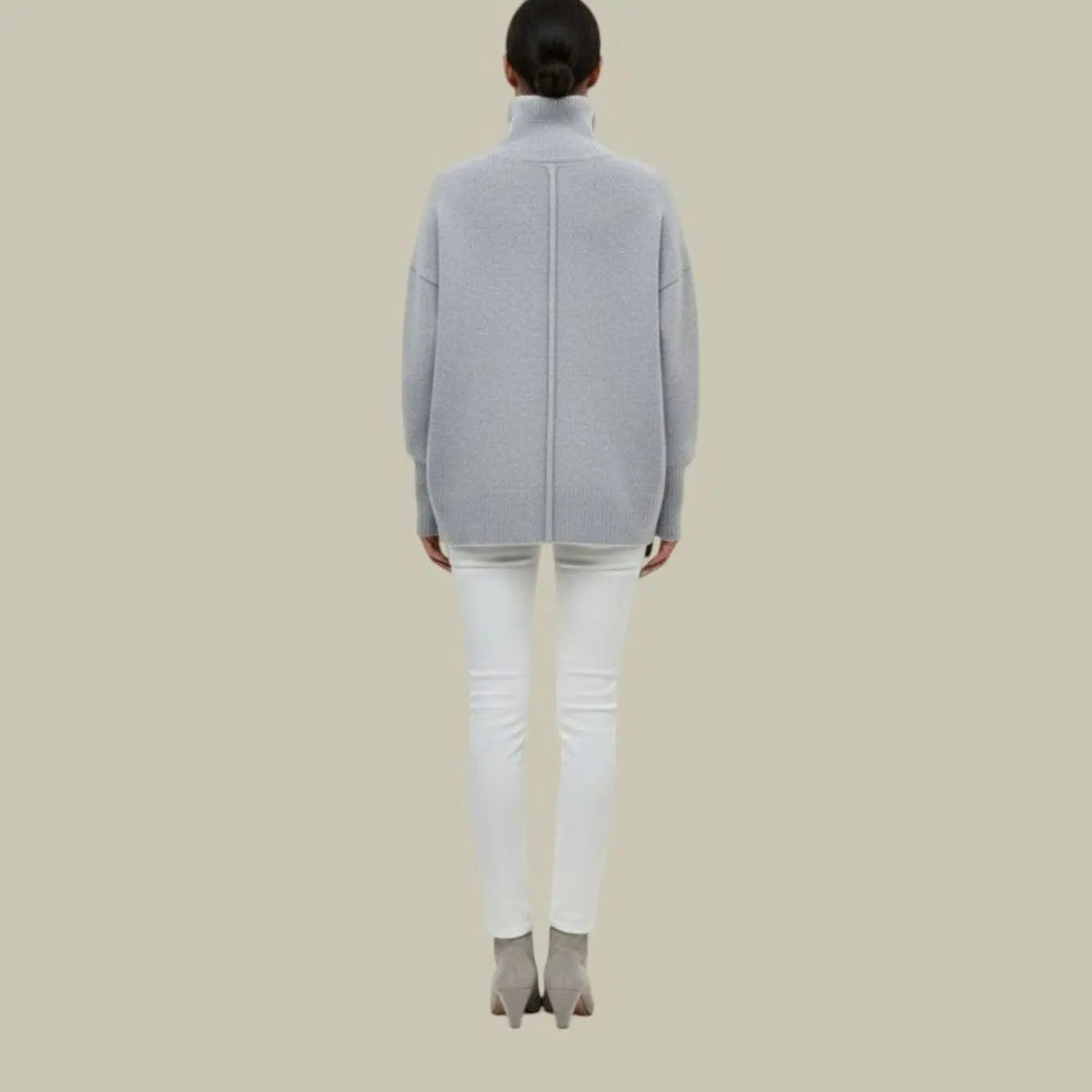 Damski oversize’owy luźny dzianinowy sweter zimowy z golfem