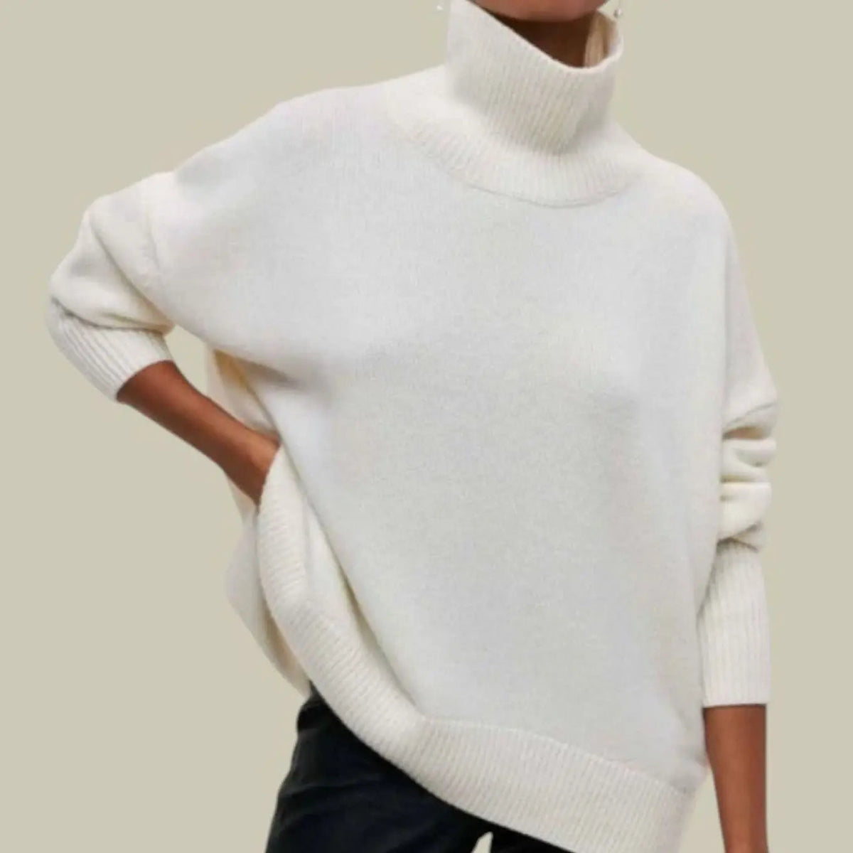 Damski oversize’owy luźny dzianinowy sweter zimowy z golfem
