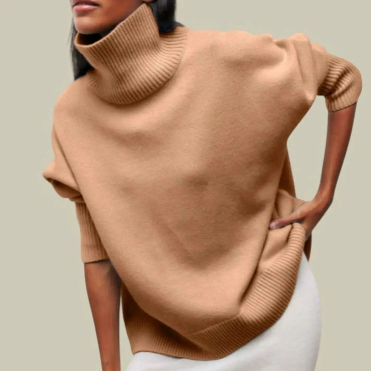 Damski oversize’owy luźny dzianinowy sweter zimowy z golfem