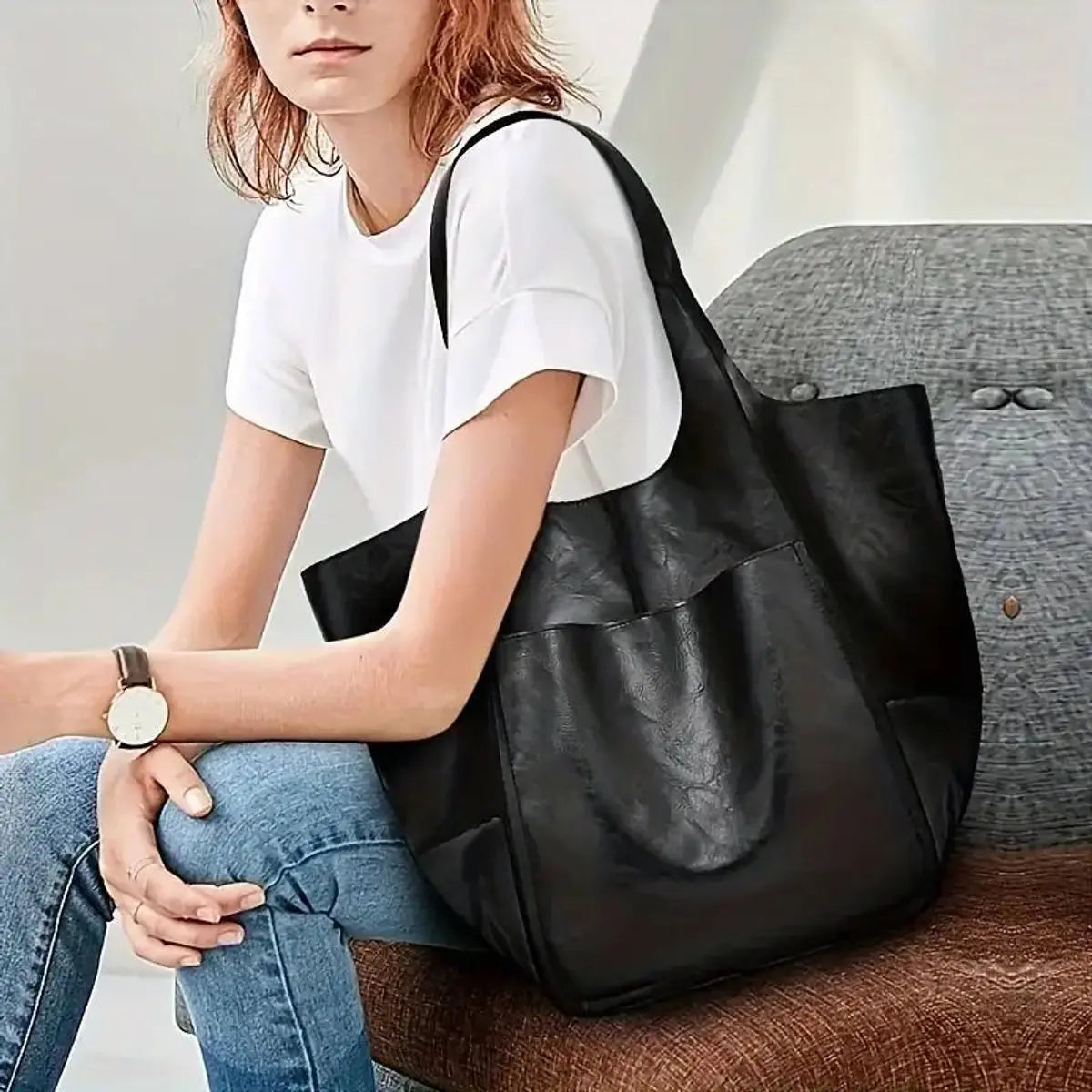 Damska oversize’owa torba shopper z ekoskóry i magnetycznym zapięciem