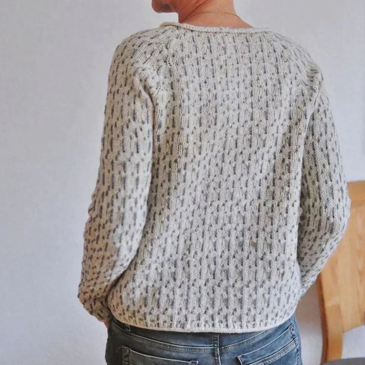 Damski luźny teksturowany sweter z dzianiny z okrągłym dekoltem