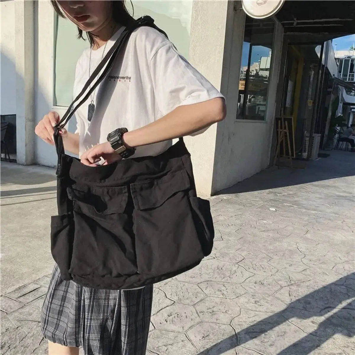 Damska płócienna torba tote w stylu vintage, z wieloma kieszeniami, do noszenia na skos lub na ramieniu